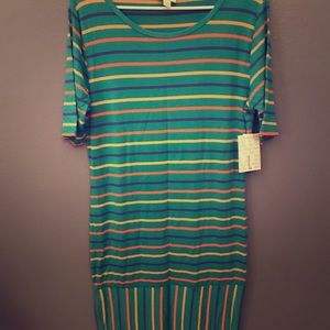 Funky Teal, Navy, Yellow and Orange striped dress!
